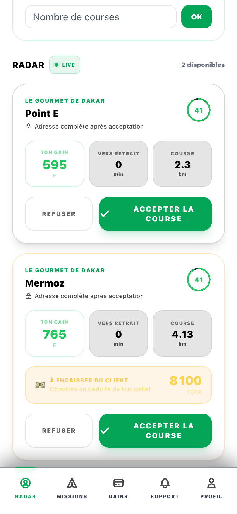 App livreur : radar des courses disponibles autour de soi